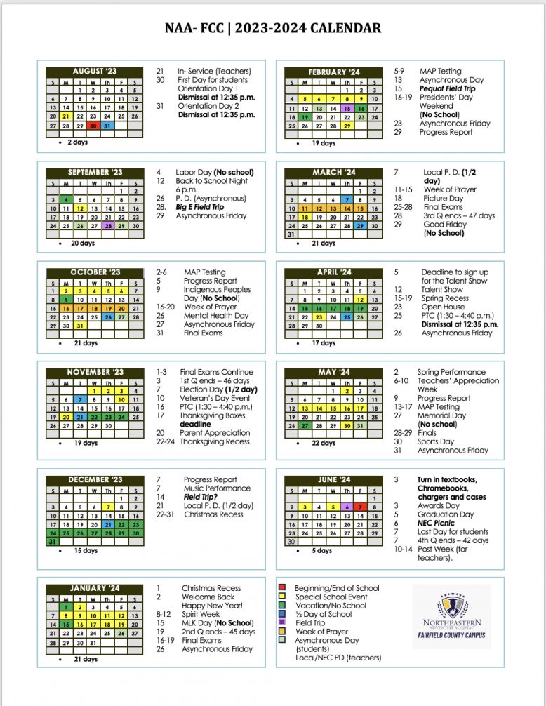 Year Calendar Northeastern Adventist Academy Bridgeport CT